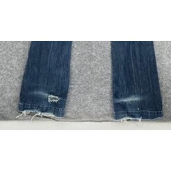 7 For All Mankind Dojo Jeans 27 Medium Blue wash Whiskering Frayed - Picture 9 of 9